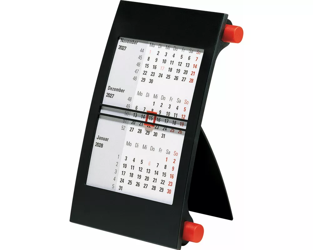 rido/idé 7038000207 3-Monats-Tischkalender 2027 90×120 mm, rot/schwarz