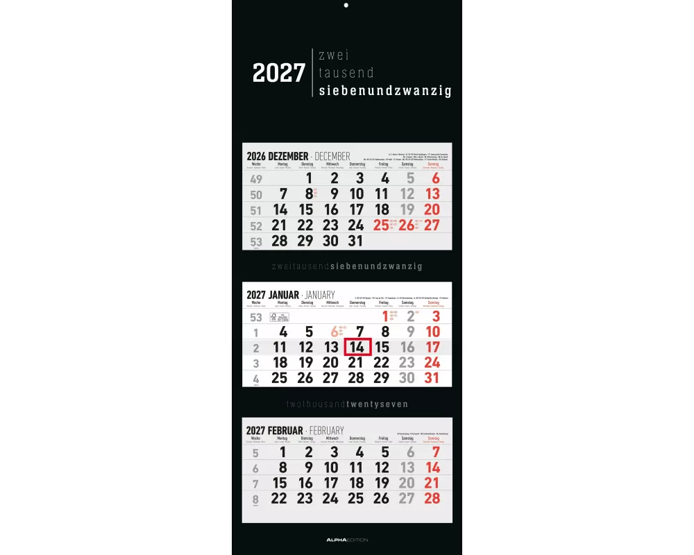 3-Monatskalender Black 2027