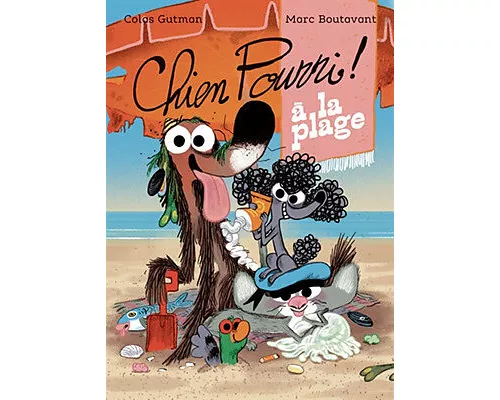 Chien pourri à la plage