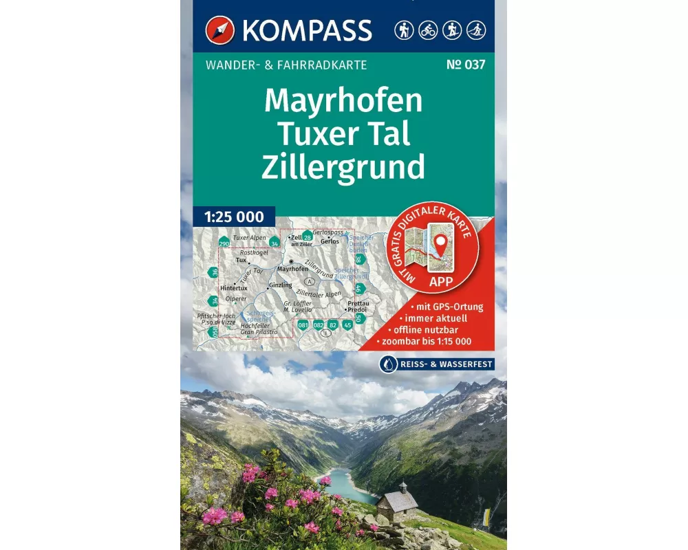 KOMPASS Wanderkarte 037 Mayrhofen, Tuxer Tal, Zillergrund 1:25.000
