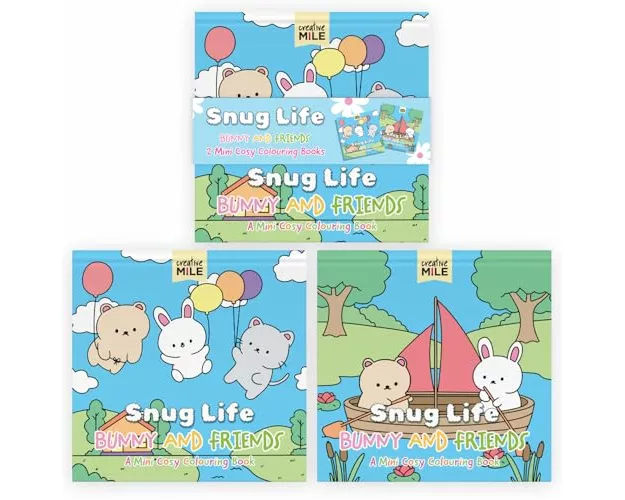 2 Pack Mini Colouring Book Snug Life Cosy Colouring Bunnies and Blooms