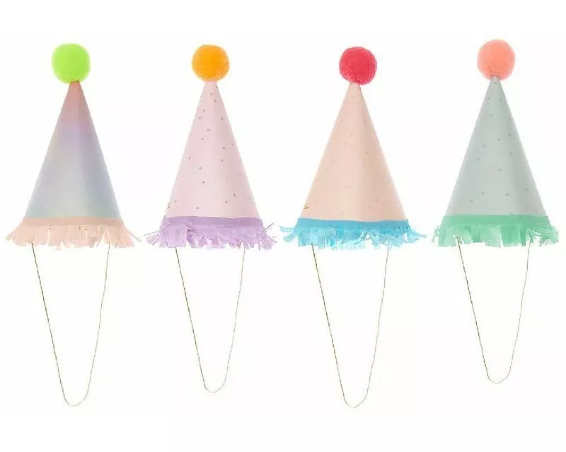 Mini-Partyhüte Futschikato, 8 Stk, 14 cm x Ø 8 cm, 210 g/m², inkl. 30 cm Elasticband