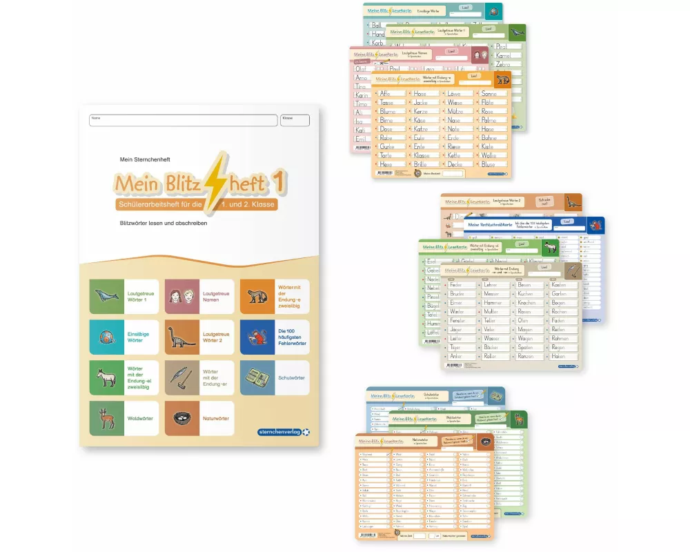 Mein Blitzheft 1 und Meine Blitzlesekarten Set 1-3 mit Stift "Alles in einem"