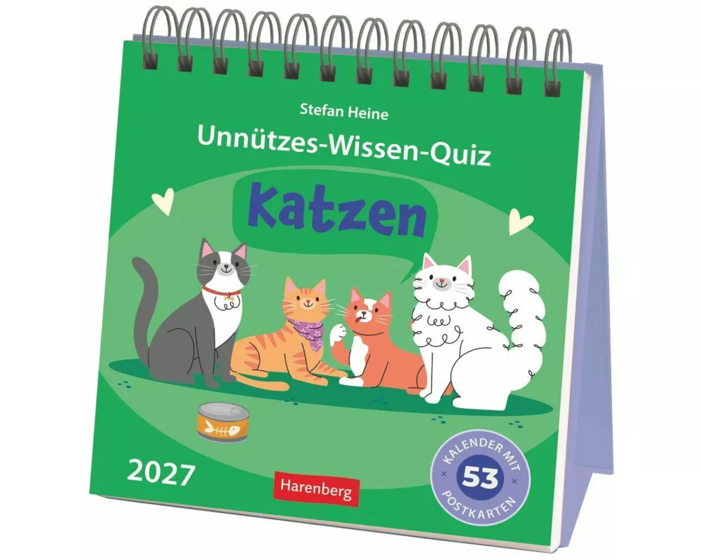 Unnützes-Wissen-Quiz Katzen Premium-Postkartenkalender 2027 - Kalender mit 53 Rätselkarten
