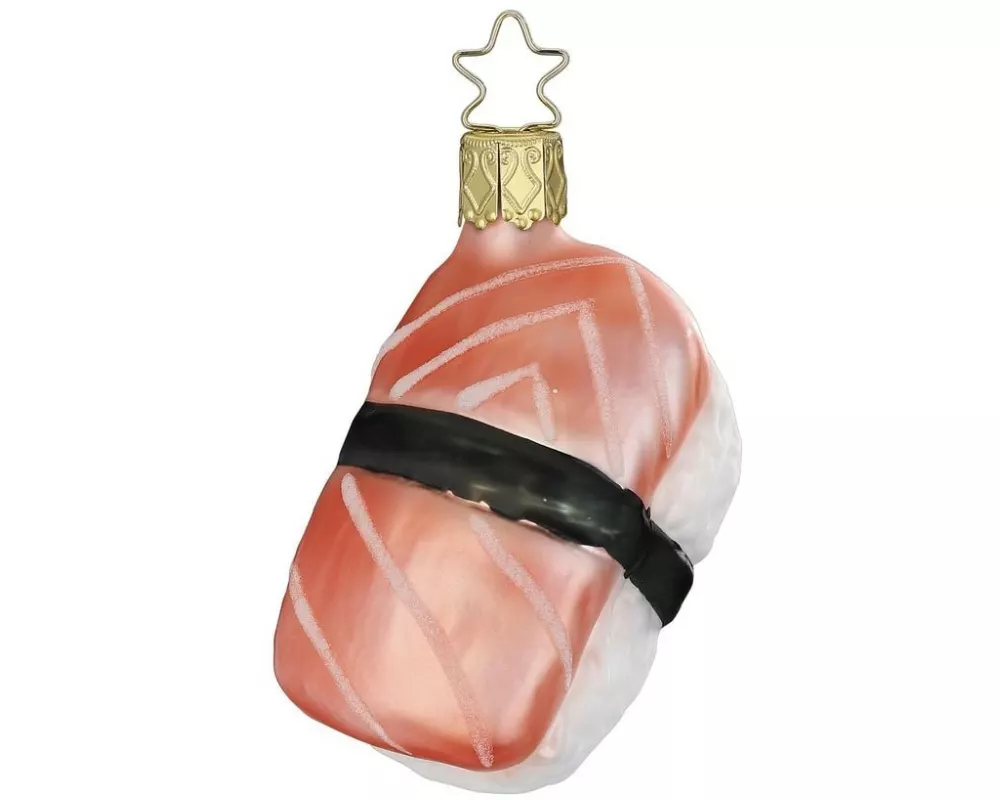 Inge Glas Manufaktur Weihnachtskugel Sushi Nigiri 7.5 cm, Lachs/Schwarz/Weiss