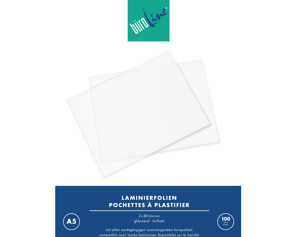 BÜROLINE Laminiertasche A5 47130000 glanz, 80my 100 Stück