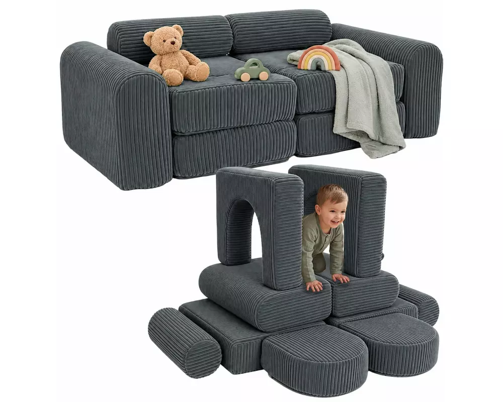 relaxdays Spielsofa Modular 10-teilig, Dunkelgrau