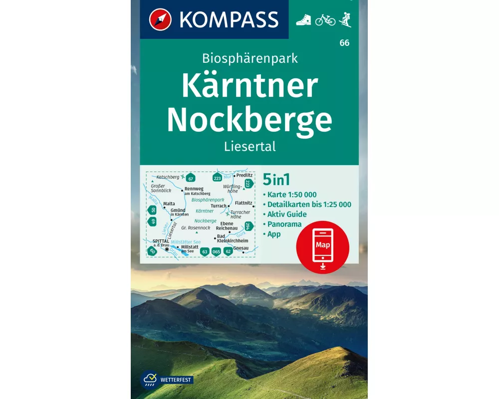 KOMPASS Wanderkarte 66 Biosphärenpark Kärntner Nockberge, Liesertal 1:50.000