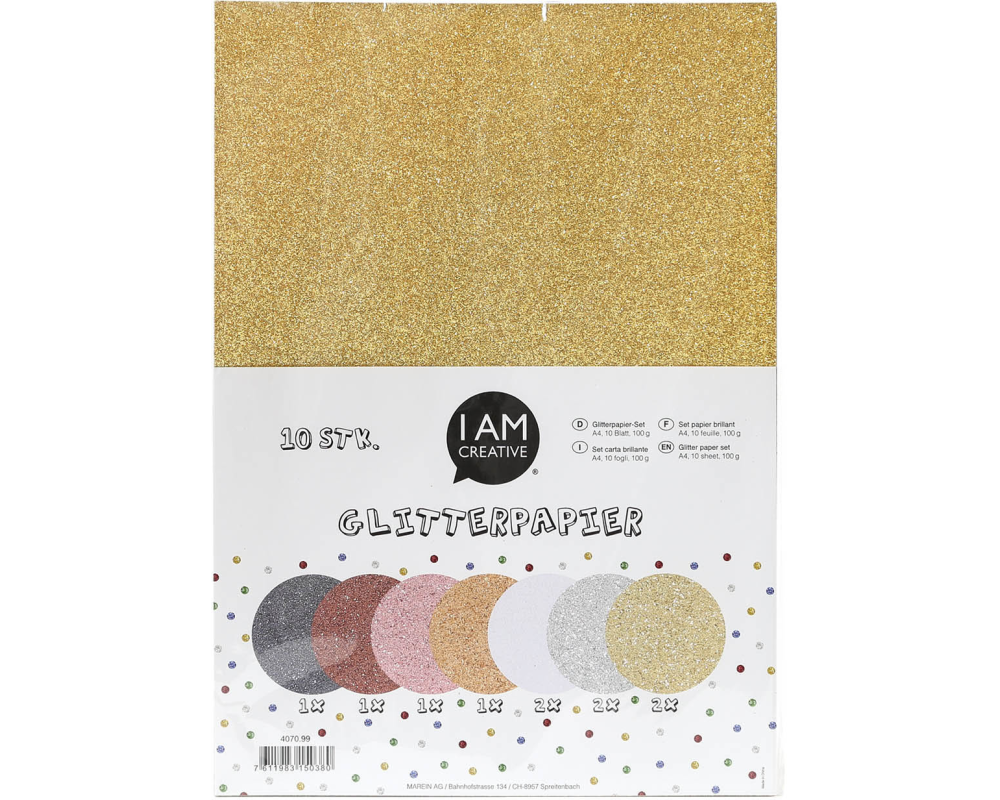 I AM CREATIVE Glitterpapier A4 4070.99 multicolor, 100g 10 Stück
