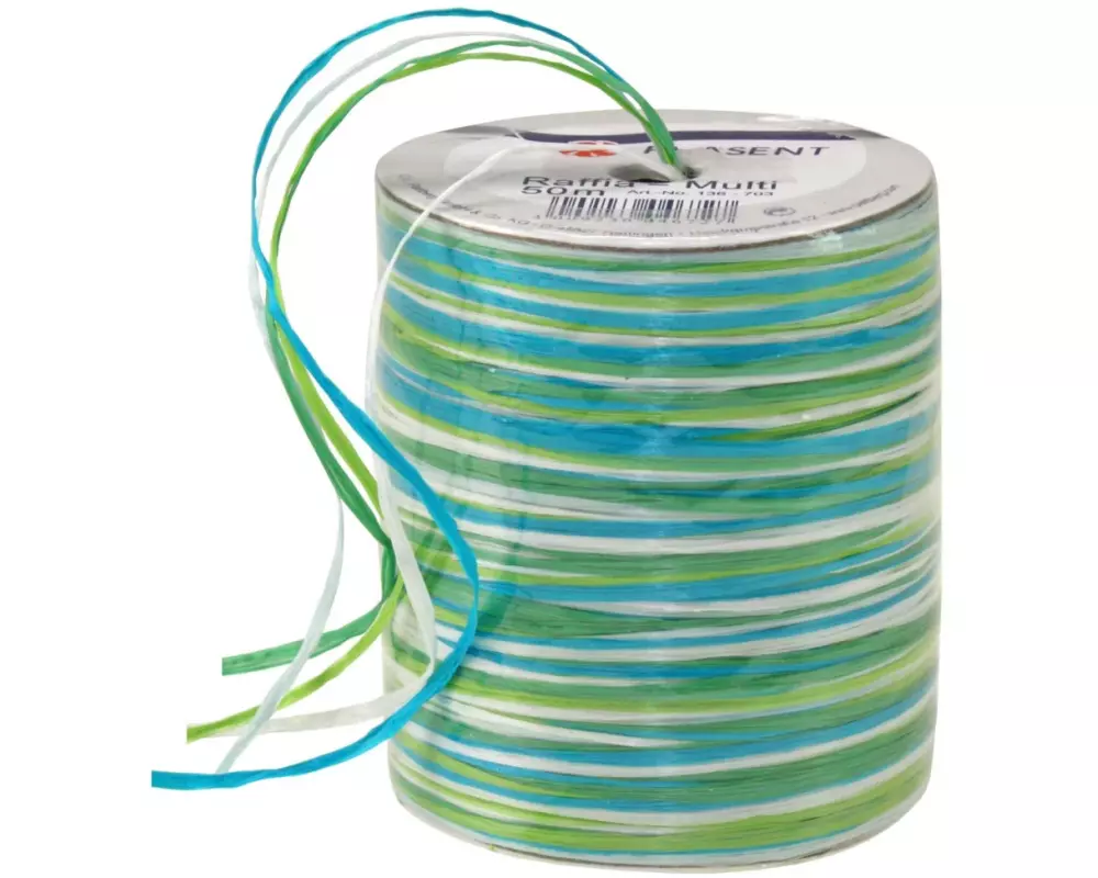 Pattberg Geschenkband Raffia Multi 50 m, Grün/Blau/Weiss