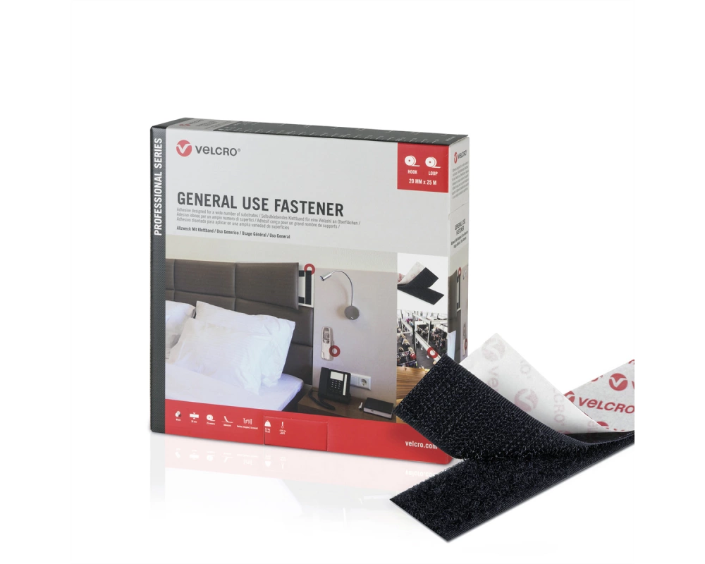VELCRO General Use Fastener 25m Hakenband 25m Flauschband, Haken & Flausch 20mm schwarz