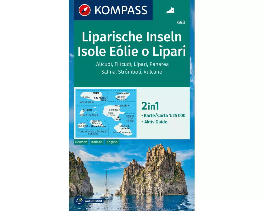 KOMPASS Wanderkarte 693 Liparische Inseln, Isole Eólie o Lìpari, Alicudi, Filicudi, Lìpari, Panarea, Salina, Strómboli, Vulcano 1:25.000