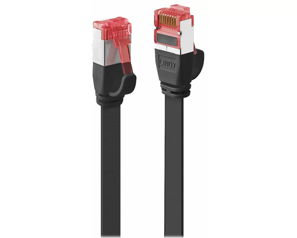 LINDY Patch Cable, Cat6, FTP, RJ45-RJ45, 1m, black, flat ribbon