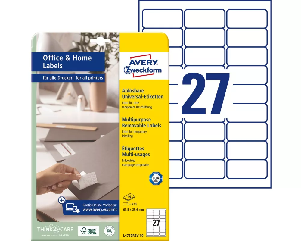 Avery Zweckform Universal-Etiketten L4737REV 63.5 x 29.6 mm, 10 Blatt