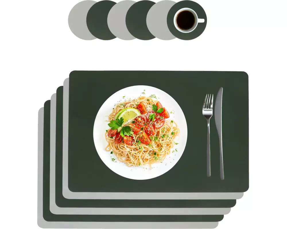 relaxdays Tischset Platzdeckchen 43 x 30 cm, Grau / Grün, 12-teilig