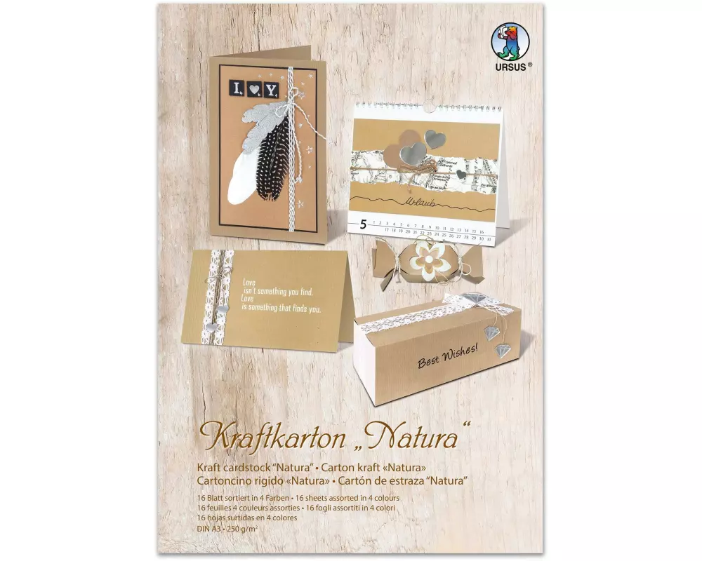URSUS Bastelpapier Natura A3, 250 g/m², 16 Stück, Braun
