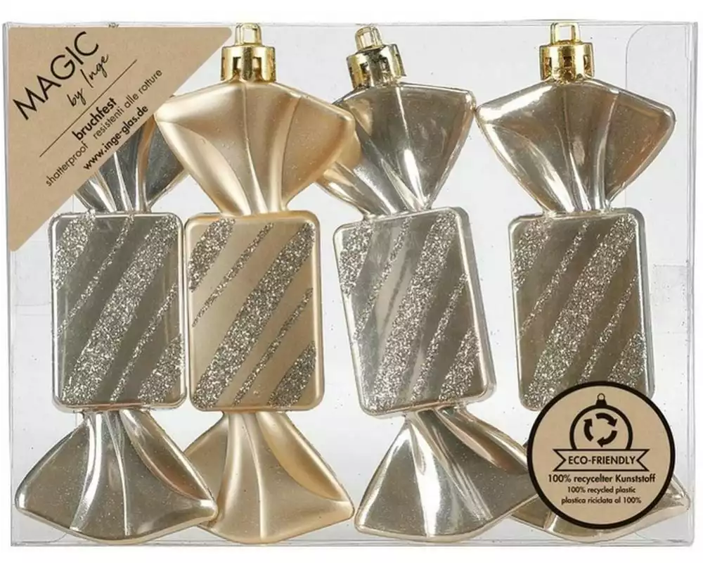 INGES CHRISTMAS DECOR Weihnachtskugel Bonbon 4 Stück, Beige