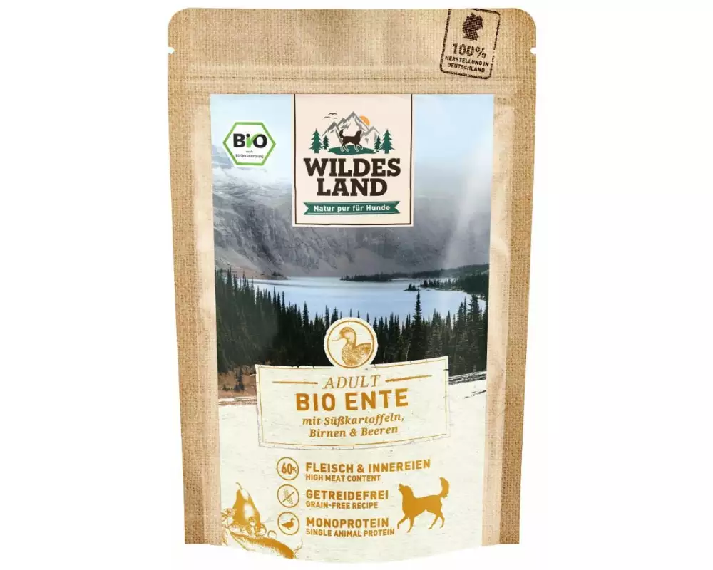 Wildes Land Nassfutter Ente mit Süsskartoffeln, Birnen & Beeren 10x125g