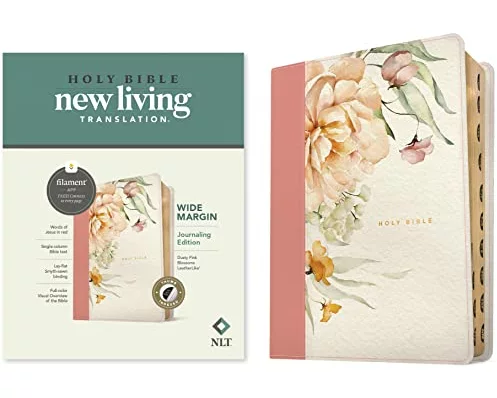 NLT Wide Margin Bible, Filament Enabled (Leatherlike, Dusty Pink Blossoms, Indexed)