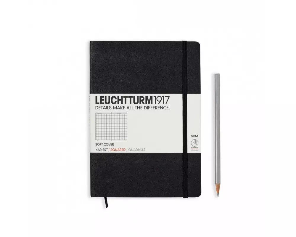 Leuchtturm Notizbuch Medium A5, Kariert, Schwarz