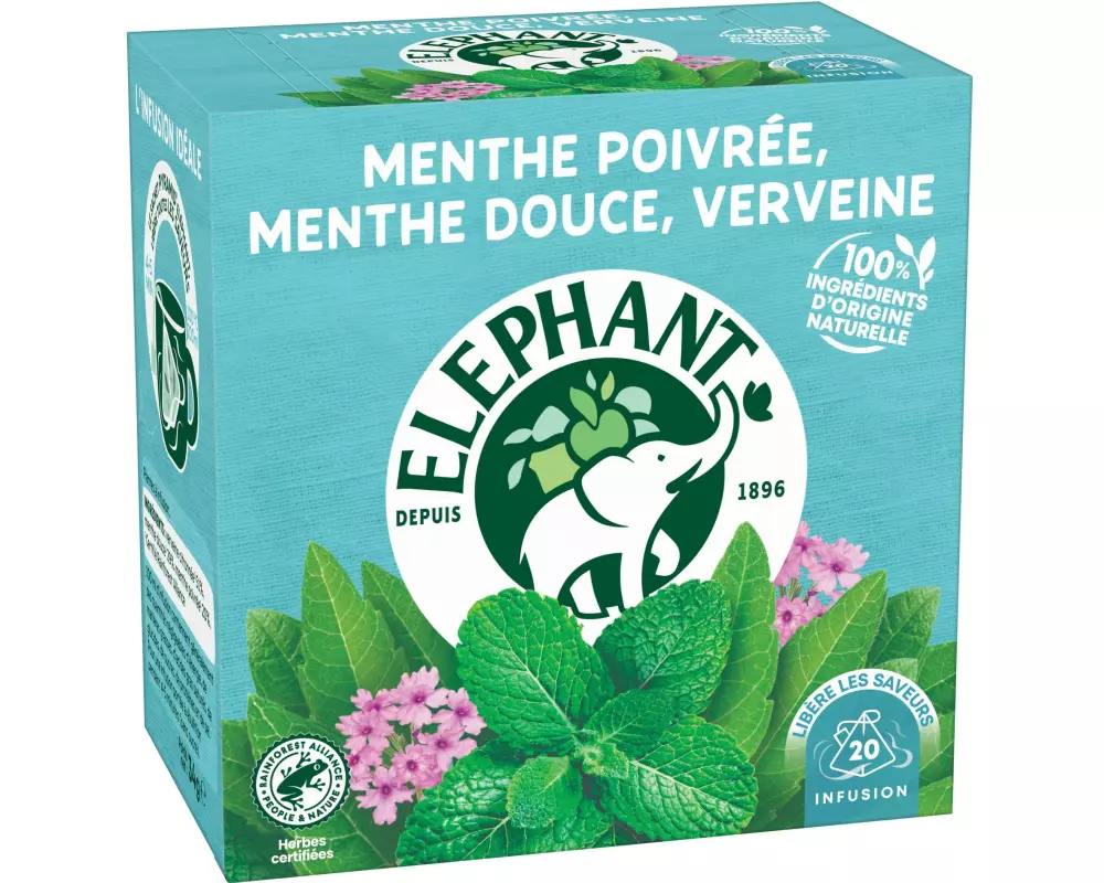 Eléphant Teebeutel Menthe Poivrée, Mente Douce, Verveine 20 Stück