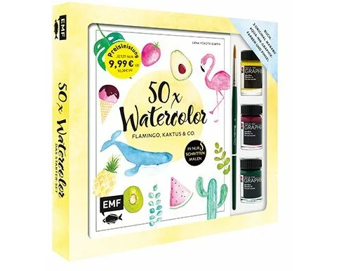 50 x Watercolor – Flamingo, Kaktus & Co. – Starter-Set – Sonderausgabe