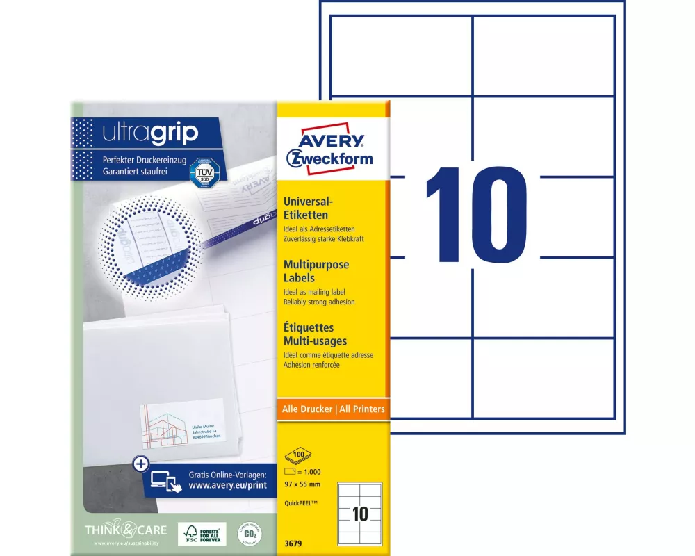 Avery Zweckform Universal-Etiketten 3679 97 x 55 mm, 100 Blatt