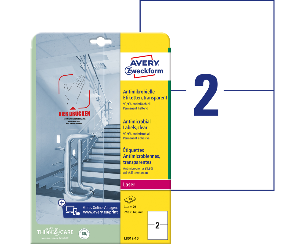 AVERY ZWECKFORM Etiketten L8012-10 Antimic. 210x148mm transp.