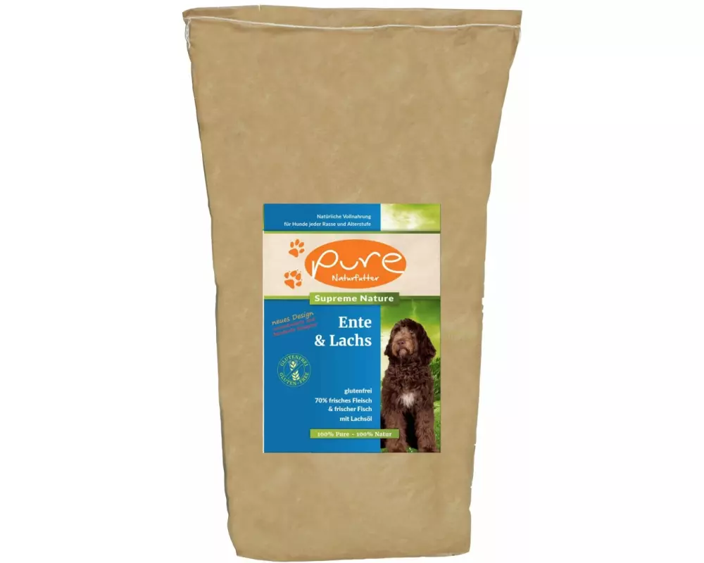 PURE Naturfutter Trockenfutter Supreme Ente & Lachs, 12 kg