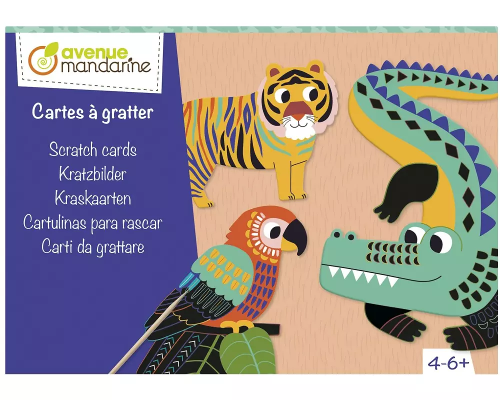 Avenue Mandarine Bastelset Kratzbilder 5 Bogen, Tiere