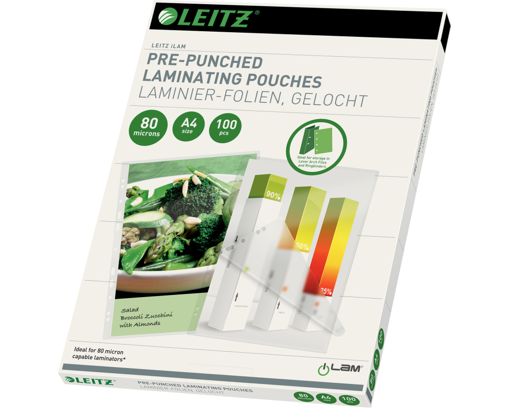 LEITZ Laminiertasche A4 16918 glanz, 80my 100 Stk