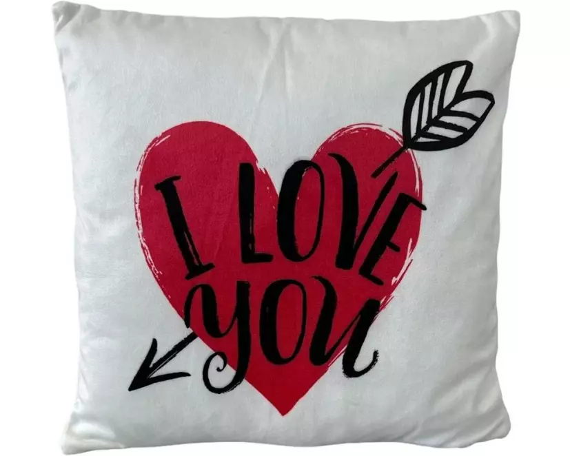 Dameco Kissen «I Love You» weiss rot mit Reissverschluss