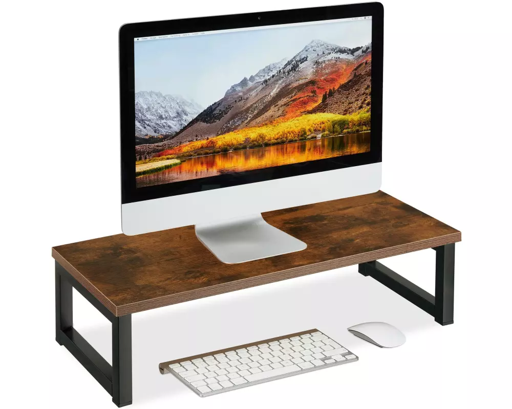 relaxdays Monitorständer Dunkelbraun, Schwarz
