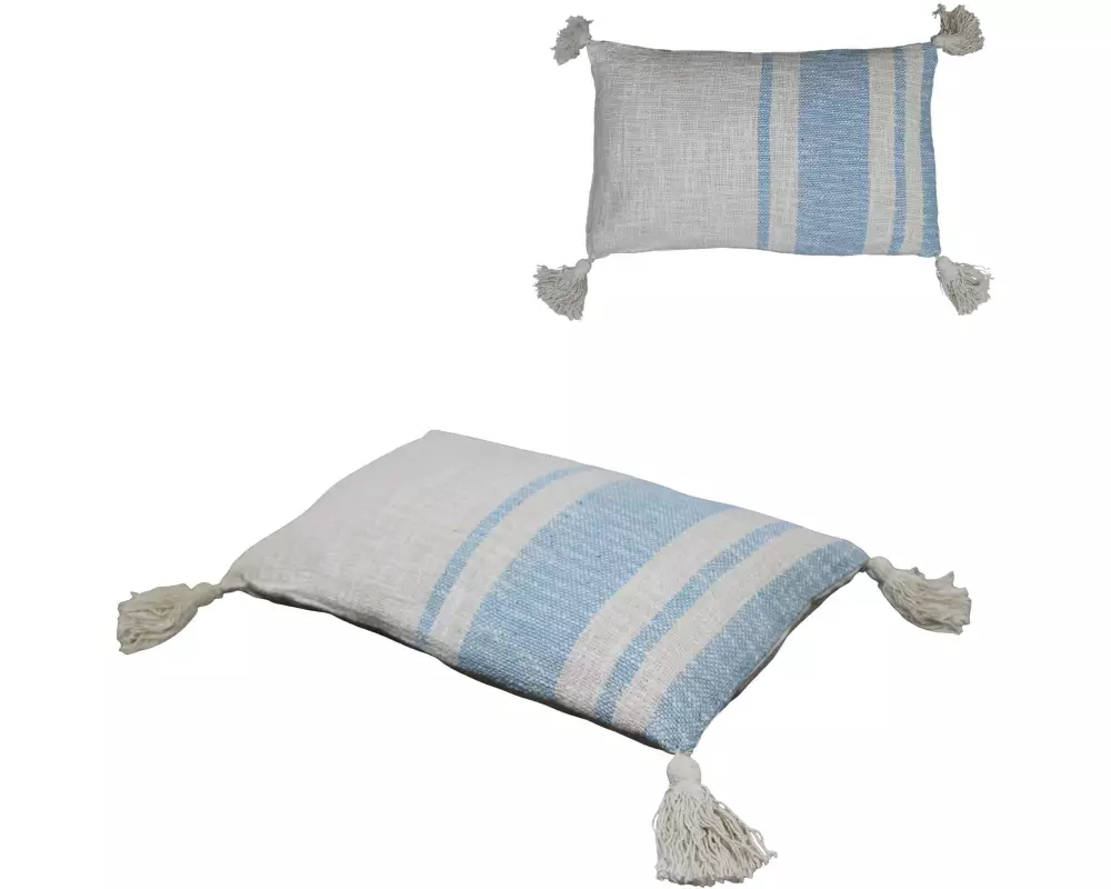 CHALET Kissen mit Quasten 50 x 30 cm, Blau/Grau