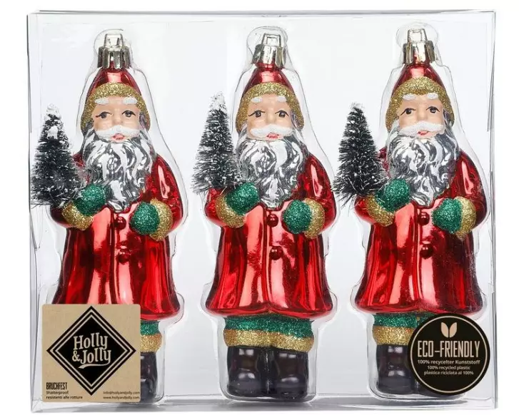Holly & Jolly Weihnachtskugel Santa 15 cm, 3 Stück