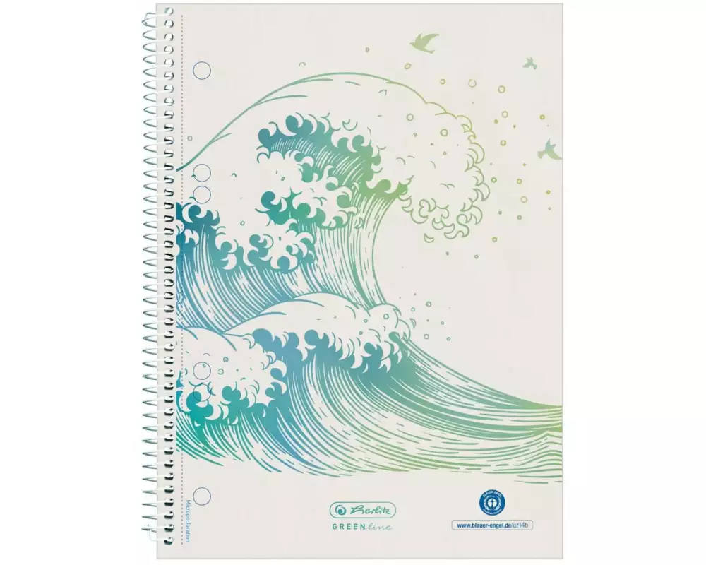 Herlitz Notizheft Greenline A5, Kariert, Welle