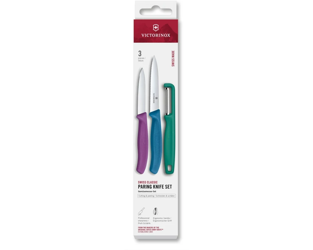 Victorinox Messer-Set Swiss Classic, 3-teilig, Grün / Violett / Blau