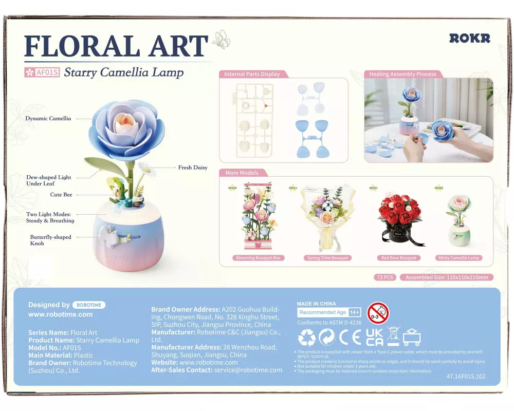 Rolife Bausatz Starry Camellia Lamp 3D-Blumen-Nachtlicht