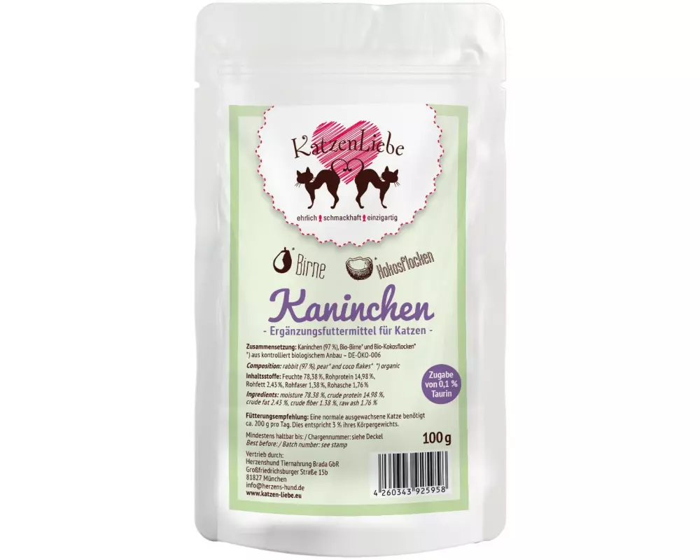 KatzenLiebe Nassfutter Kaninchen mit Bio-Birne, 100 g