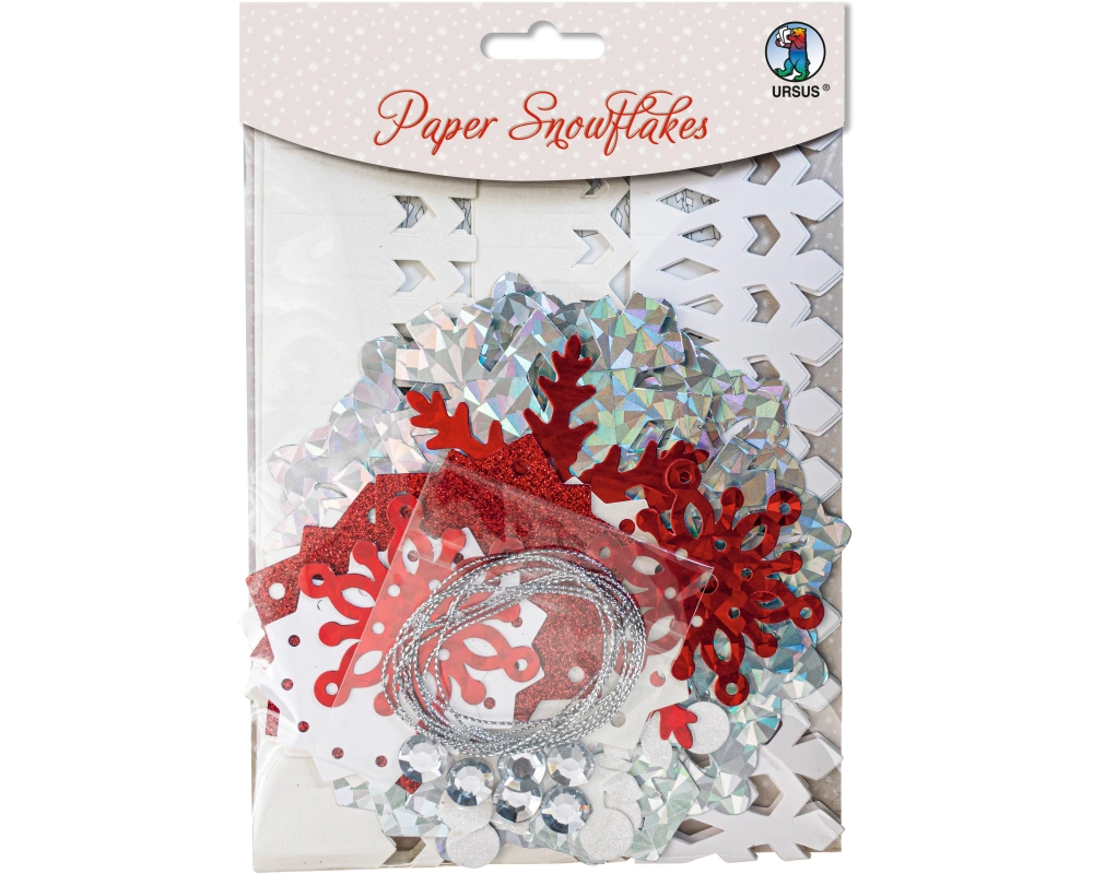 URSUS Papier Schneeflocken 56680002 rot,weiss,silber 6 Stück