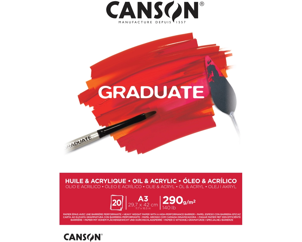 CANSON Graduate Öl und Acryl A3 400110381 20 Blatt, weiss, 290g