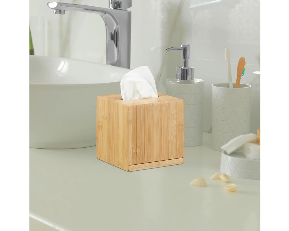 relaxdays Kosmetiktücherbox Beige, Holz