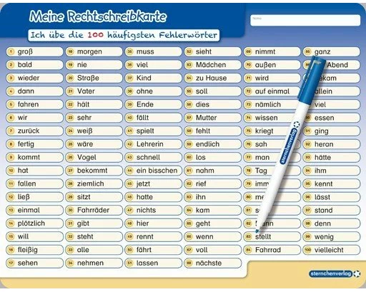 Meine Rechtschreibkarte - Ich übe die 100 häufigsten Fehlerwörter