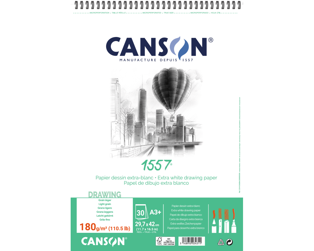 CANSON Skizzenpapier A3 31412A005 180g, weiss 30 Blatt