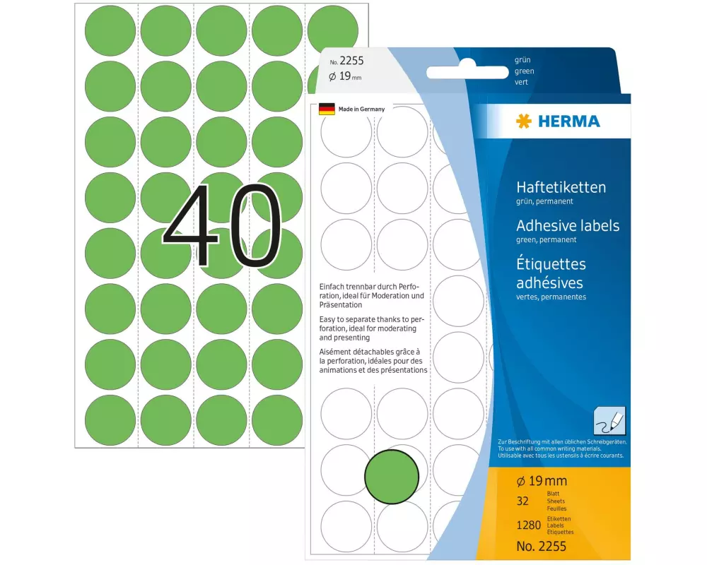 HERMA Vielzweck-Etiketten 2255 Grün Ø 19 mm, 32 Blatt