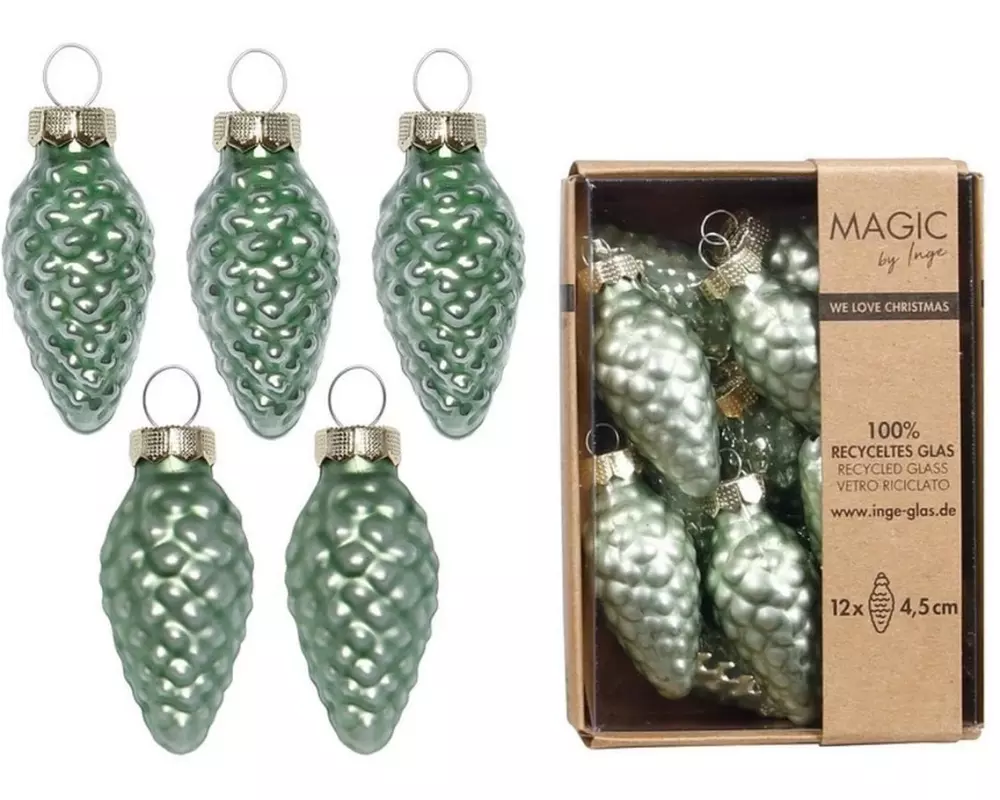 INGES CHRISTMAS DECOR Weihnachtskugel Zapfen 4.5 cm Grün, 12 Stück
