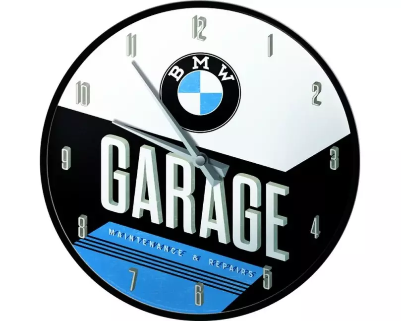 Nostalgic Art Wanduhr BMW Garage Ø 31 cm, Blau/Schwarz/Weiss