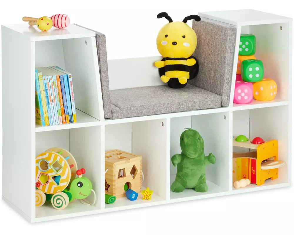 relaxdays Kinderregal, Weiss / Grau, 6 Fächer
