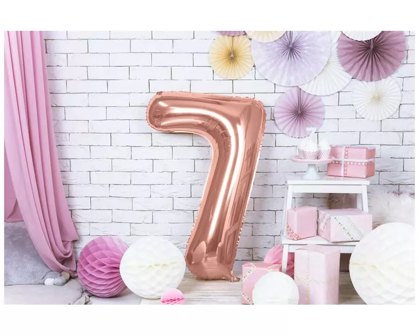 Partydeco Folienballon Ziffer 7 86 cm, Rosegold