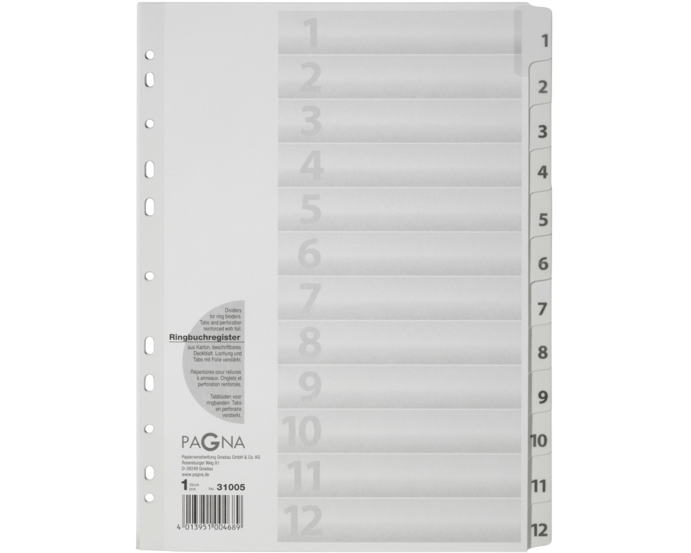 PAGNA Register Karton weiss A4 31005-08 12-teilig, 1-12